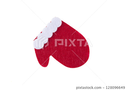 Christmas tree decoration Christmas red mitten on a white background. Christmas tree decoration Christmas red mitten on a white background. 128096649