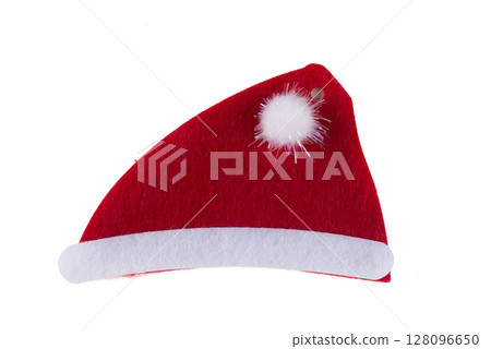 Christmas decoration hat of Santa Claus on a white background. Christmas decoration hat of Santa Claus on a white background. 128096650