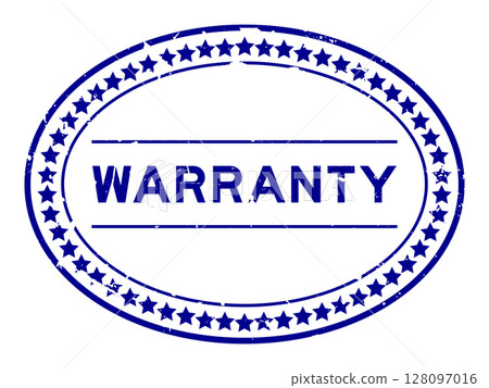 Grunge blue warranty word oval rubber seal stamp on white background 128097016