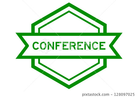 Vintage green color hexagon label banner with word conference on white background Vintage green color hexagon label banner with word conference on white background 128097025
