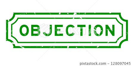Grunge green objection word rubber seal stamp on white background 128097045
