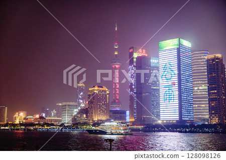 上海外灘夜景 黃浦江亮燈儀式 上海外灘夜景 黃浦江亮燈儀式 128098126