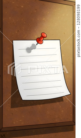 Blank Lined Note with Red Pushpin on Textured Brown Bulletin Board Mockup 128098199