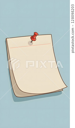 Blank Sticky Note with Red Pushpin on Blue Background Minimal Office Stationery Mockup 128098203