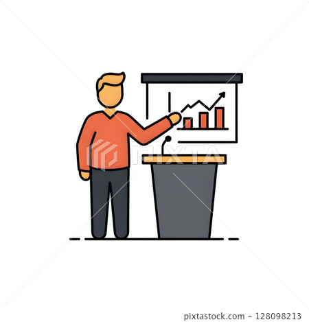 Business Professional Presenting Growth Chart at Podium with Upward Performance Graph Business Professional Presenting Growth Chart at Podium with Upward Performance Graph 128098213