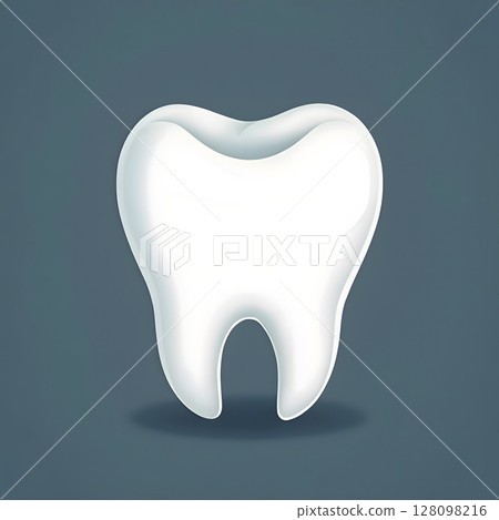 Clean White Tooth 3D Illustration on Dark Background Dental Health Concept 128098216