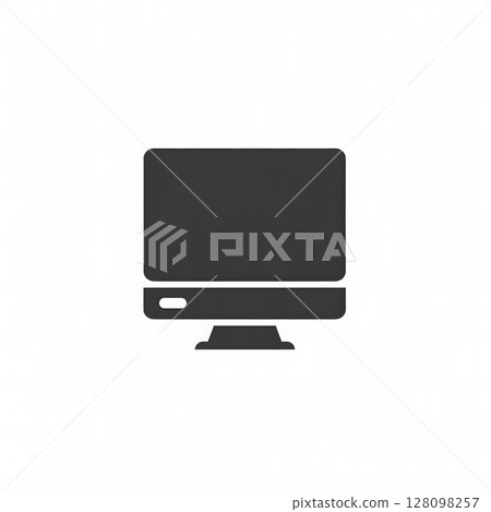 Minimalist Black Desktop Computer Icon Silhouette on White Background 128098257