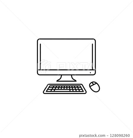 Minimalist Computer Setup with Desktop Monitor Keyboard and Mouse Isolated on White 128098260