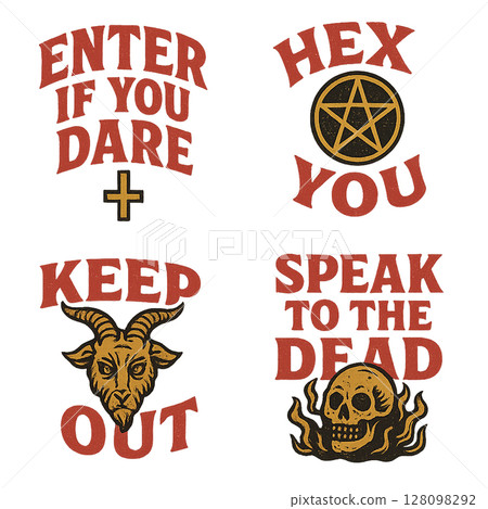 Vintage Horror Typo & Symbol Collection Vol.5 | Magic, Graveyard, and Blood-themed Logo Parts 128098292