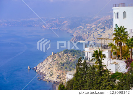 Sea landscape, cliff coast in Andalusia Spain 128098342