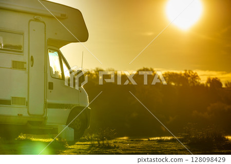 Camper rv camping on nature in Portugal 128098429