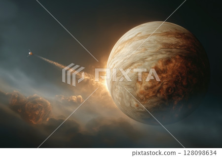 Venus as Glowing Lantern with Moth Spacecraft, Painted in Crimson Golden Haze Venus as Glowing Lantern with Moth Spacecraft, Painted in Crimson Golden Haze 128098634