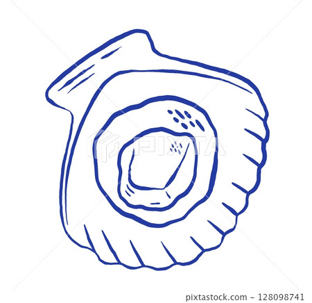 Hand draw oysters  scallop vector illustration. Mediterranean seafood doodle icon. La dolce vita. Asian food 128098741