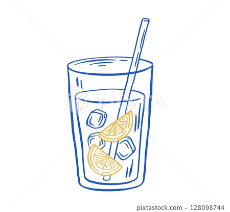 Hand draw summer fresh lemonade vector illustration. Italian citrus beverage with ice. Doodle sketch style Hand draw summer fresh lemonade vector illustration. Italian citrus beverage with ice. Doodle sketch style 128098744