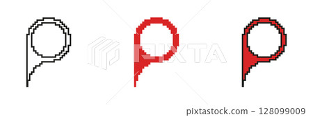 Pixel Art Map Pin Icon Set. Location Marker And Navigation Symbol Collection. Geolocation And Mapping Tool Design. Isolated Vector Illustration 128099009