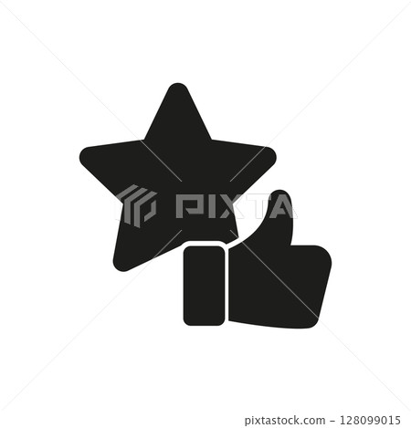 Thumbs Up With Star Solid Icon. Approval Rating, Positive Feedback, And Quality Endorsement Silhouette Symbol. User Satisfaction And Excellence Recognition. Isolated Vector Illustration 128099015