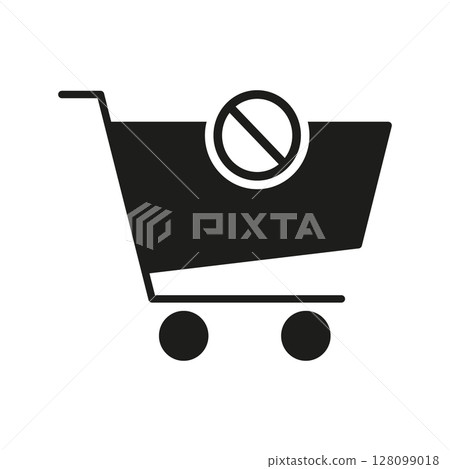 Shopping Cart With Prohibition Symbol Solid Icon. No Online Shopping Or Purchasing Restriction Silhouette Symbol. E-Commerce Limitation And Sales Restriction. Isolated Vector Illustration 128099018