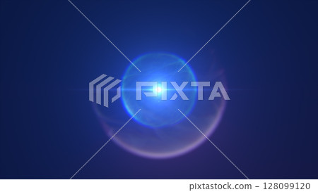 Abstract glowing blue energy sphere with fading edges and a deep radial gradient, floating in dark void with lens effects 128099120