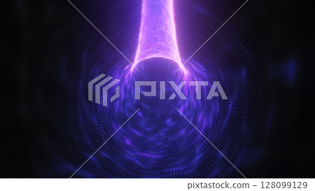 Futuristic tunnel of glowing purple energy lines forming a digital vortex 128099129