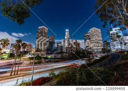 Downtown Los Angeles, USA, cityscape and night view Downtown Los Angeles, USA, cityscape and night view 128099409