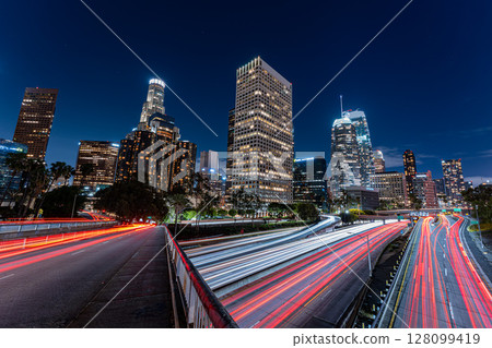 Downtown Los Angeles, USA, cityscape and night view 128099419
