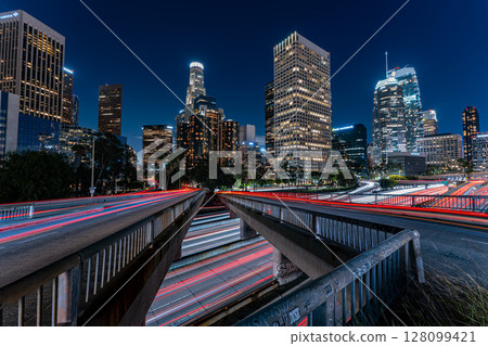 Downtown Los Angeles, USA, cityscape and night view 128099421