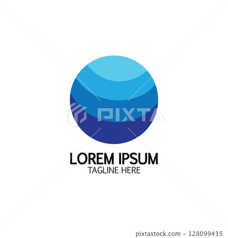 Isolated round shape logo. Blue color logotype. Flowing water image. Sea, ocean, river surface. Isolated round shape logo. Blue color logotype. Flowing water image. Sea, ocean, river surface. 128099435