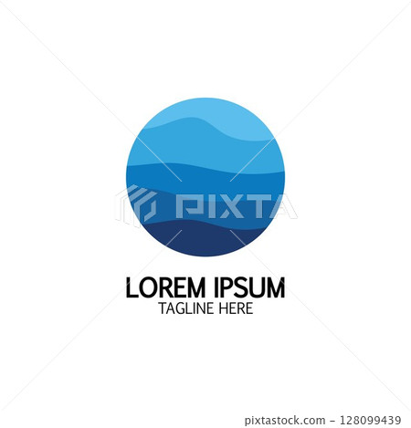 Isolated round shape logo. Blue color logotype. Flowing water image. Sea, ocean, river surface. Isolated round shape logo. Blue color logotype. Flowing water image. Sea, ocean, river surface. 128099439
