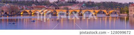 Charles Bridge Panorama in Prague Czech Republic 128099672