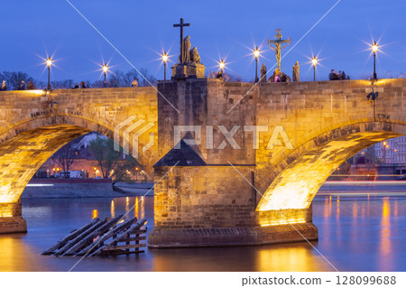 Charles Bridge Detail in Prague Czech Republic at Dusk Charles Bridge Detail in Prague Czech Republic at Dusk 128099688