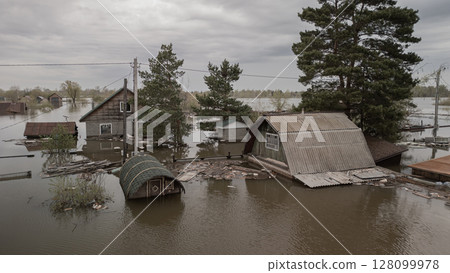 Global warming, floods on the planet.The apocalypse, catastrophes.Storms and destruction.Natural disasters,climate change,the riot of nature.The remnants of human life are floating in dirty water.End 128099978