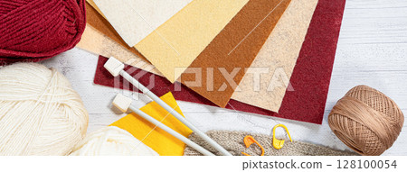 Threads in reels. Colored bobbins for embroidery knitting hobby accessories creativity. 128100054