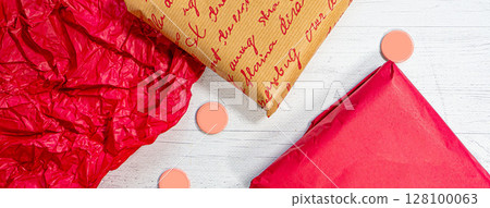 Delivery mail post postal packages red and craft paper 128100063