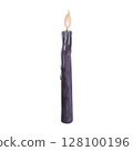 Witch's magical purple violet wax candle flame isolated on white background. Watercolor hand drawn dark fantasy sketch illustration. Art design mystical halloween witch decoration greeting card 128100196