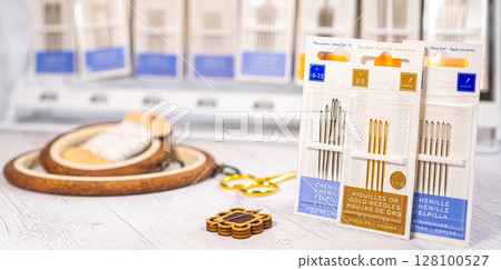 Accessories for hobby. Hoop snaps, threads, needles and scissors. Vintage tools for embroidery and knitting Accessories for hobby. Hoop snaps, threads, needles and scissors. Vintage tools for embroidery and knitting 128100527