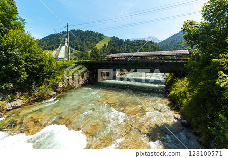 The river Partnach near Garmisch-Partenkirchen in Bavaria The river Partnach near Garmisch-Partenkirchen in Bavaria 128100571