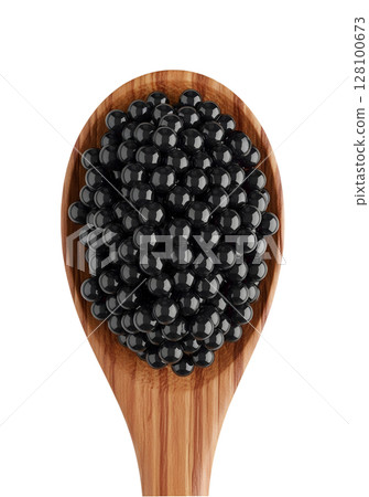 Black caviar on wooden spoon, gourmet food isolated on transparent background, luxury ingredient, seafood delicacy Black caviar on wooden spoon, gourmet food isolated on transparent background, luxury ingredient, seafood delicacy 128100673