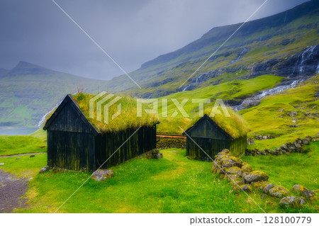 Saksun village, Streymoy Island, Faroe Islands, Denmark. Saksun village, Streymoy Island, Faroe Islands, Denmark. 128100779