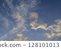 Light wispy cloud formations scattered over vibrant blue sky for clean sky background 128101013