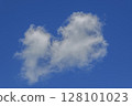 Isolated fluffy white cloud in vibrant blue sky with soft edges and minimal natural background 128101023