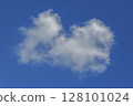 Isolated fluffy white cloud in vibrant blue sky with soft edges and minimal natural background 128101024