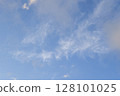Light wispy cloud formations scattered over vibrant blue sky for clean sky background 128101025