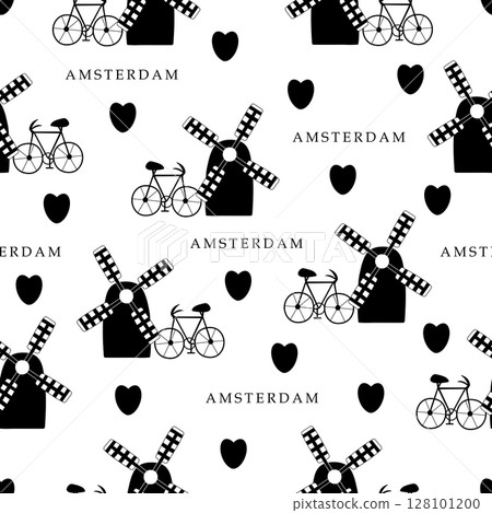 Amsterdam, black and white seamless pattern 128101200