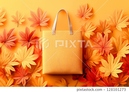 Autumn shopping bag with leaves 128101273