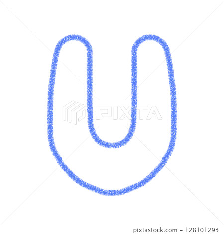 字母U 手寫字母 可愛 素材 藍色 插畫 素材 圖示 蠟筆風格 128101293