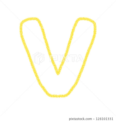 字母V 手寫字母 可愛 素材 黃色 插圖 素材 圖示 蠟筆風格 128101331