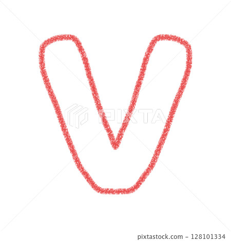 字母V 手寫字母 可愛素材 紅色插畫素材圖示 蠟筆風格 128101334