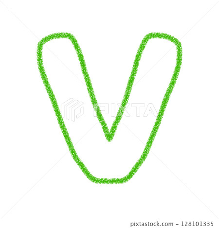 字母V 手寫字母 可愛素材 綠色插畫素材 圖示 蠟筆風格 128101335