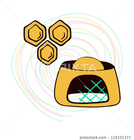 A honeycomb of wax and a beekeeper's hat A honeycomb of wax and a beekeeper's hat 128101371