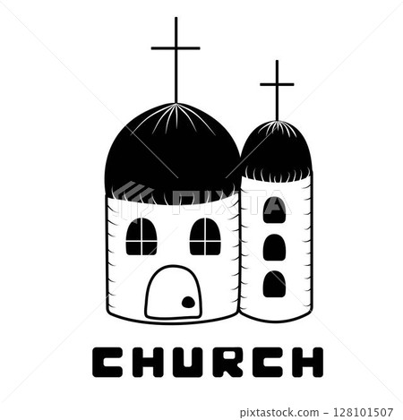 Two churches, black and white illustration Two churches, black and white illustration 128101507